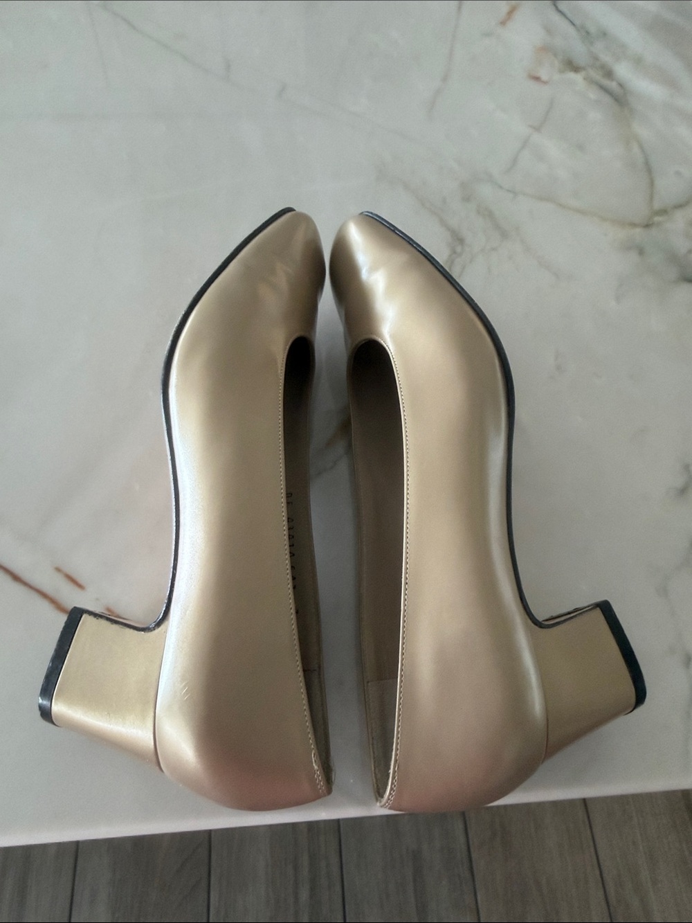 Salvatore Ferragamo Soft Gold/Beige Leather Square-Toe Block Heel Pumps - Picture 7 of 10